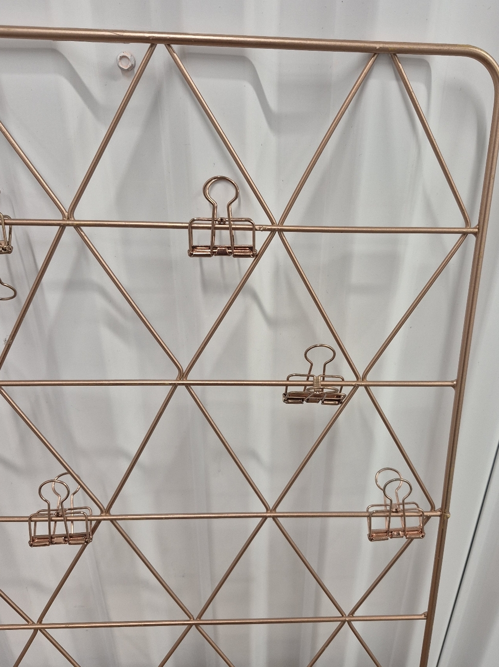 Rose Gold Tone Metal Grid Photo Note Holder Organizer Wall Decor Matching Clips - Picture 4 of 8
